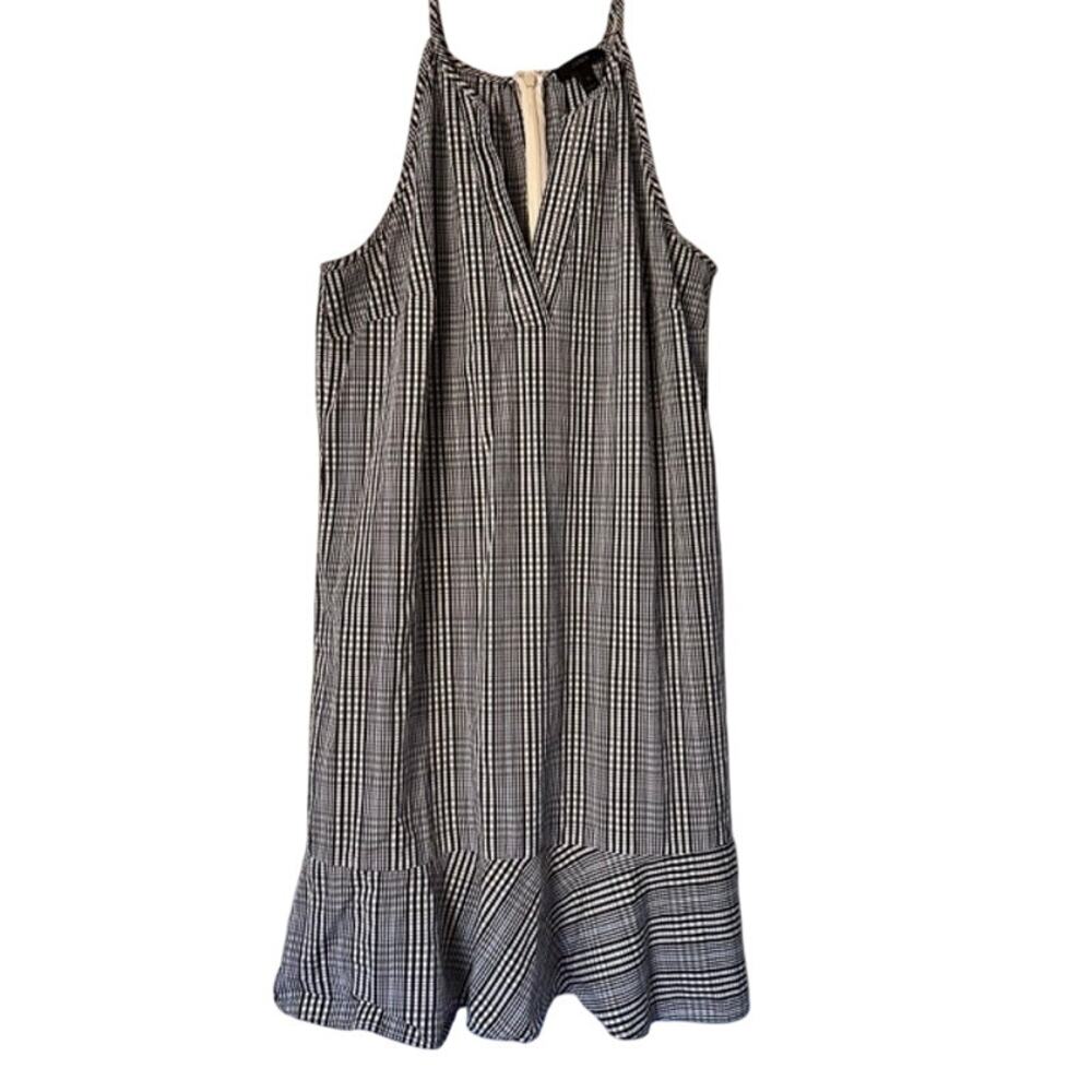 J.Crew Plaid Sundress Size 12 Ruffle Navy-White 100% Cotton Classic Preppy